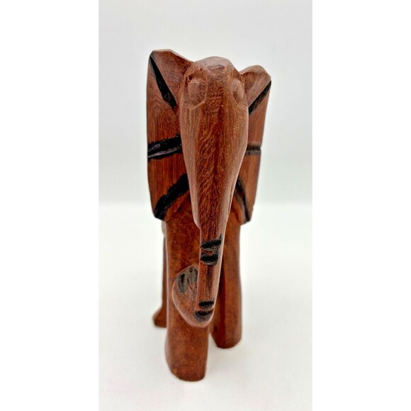 Vintage Hand Carved Wooden Elephant Figurine Rosewood Primitive Africa‎ 5.5"H - Picture 3 of 12